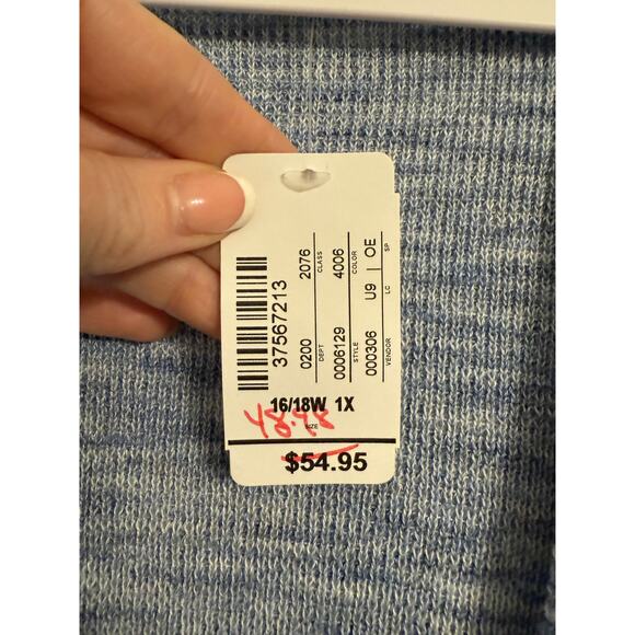 CJ Banks NWT Women's 1X Cottagecore Blue Knit Open Front Longline Cardigan - Picture 8 of 11